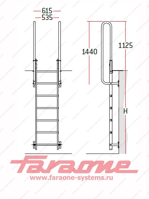 Вертикальная лестница Faraone SVS.0 1,7 м, с анкером регулируемой длины SVS0R-180