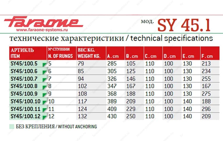 Лестница 6 ступеней Faraone Scala System SY 45.1 ширина 100 см угол 45° SY45/100.6