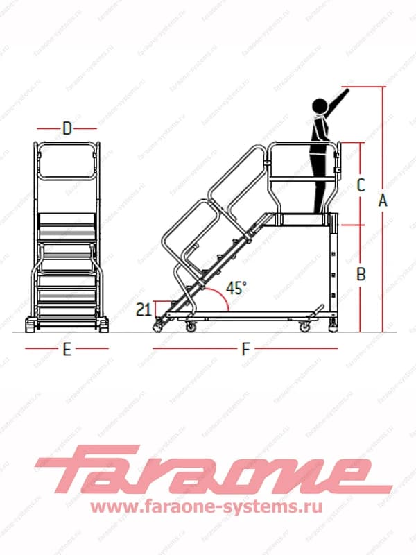 Лестница 9 ступеней Faraone Scala System SY 45.1 ширина 100 см угол 45° SY45/100.9