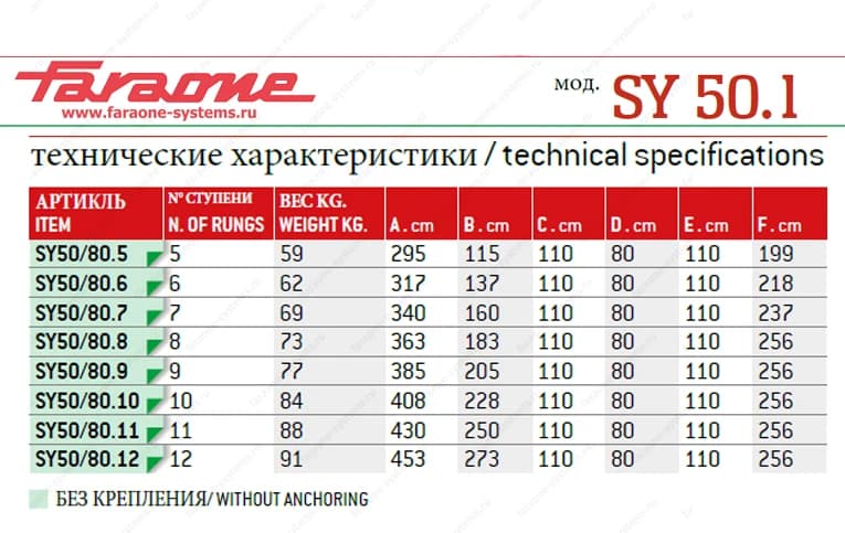 Лестница мост 12 ступеней Faraone Scala System SY 60.1 ширина 60 см угол 60° SY60.12
