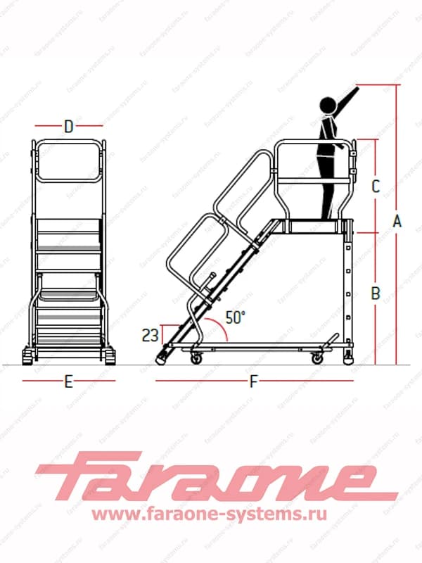 Лестница мост 12 ступеней Faraone Scala System SY 60.1 ширина 60 см угол 60° SY60.12