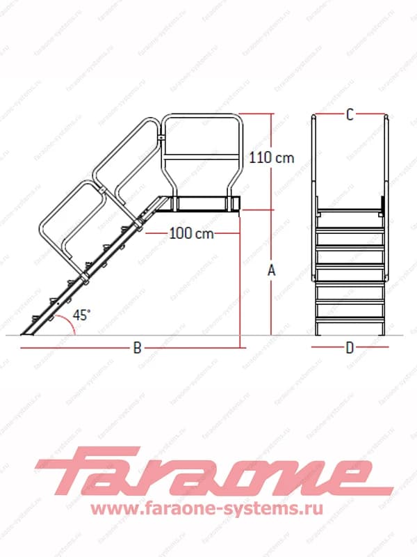 Открытая лестница для помостов 18 ступеней Faraone Scala System SG 45.1 угол 45° SGE.378.2