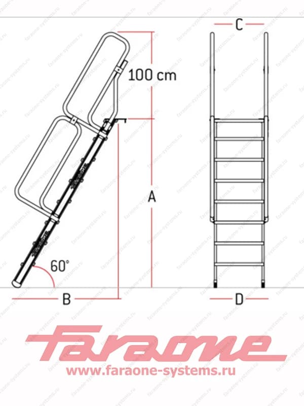 Открытая лестница для помостов 6 ступеней Faraone Scala System SG 60.1 угол 60° SGE.146