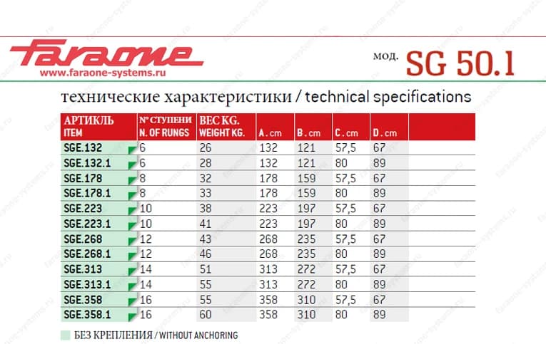 Открытая лестница для помостов 12 ступеней Faraone Scala System SG 50.1 угол 50° SGE.268