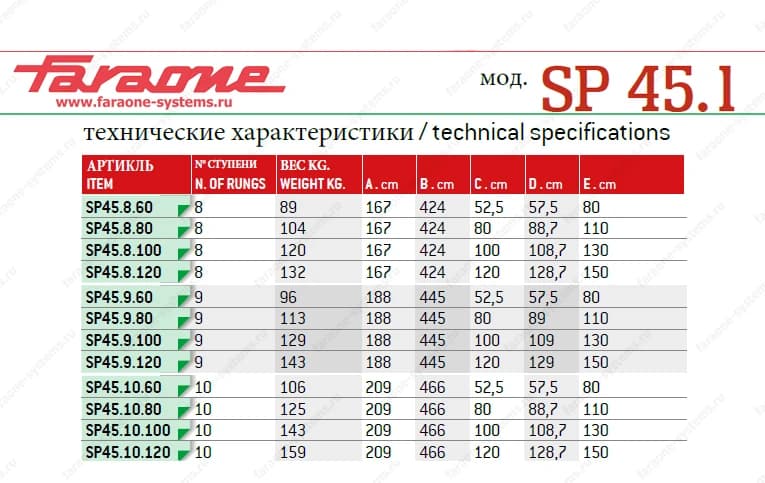 Лестница мост 2 ступени Faraone Scala System SP 45.1 ширина 100 см угол 45° SP45.2.100