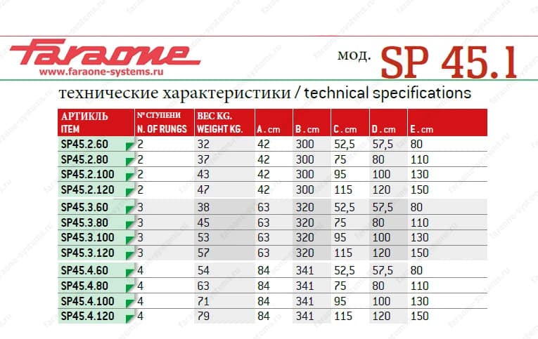 Лестница мост 10 ступеней Faraone Scala System SP 45.1 ширина 100 см угол 45° SP45.10.60