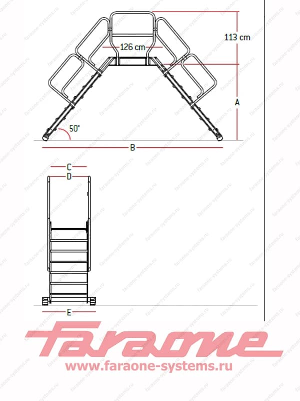 Лестница мост 12 ступеней Faraone Scala System SP 45.1 ширина 100 см угол 45° SP45.12.80