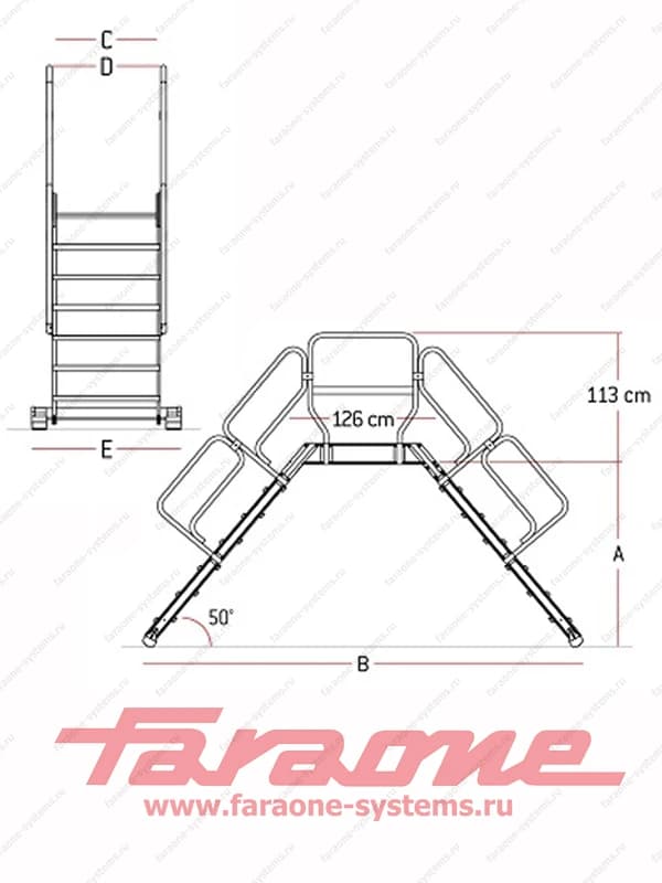 Лестница мост 3 ступени Faraone Scala System SP 50.1 ширина 80 см угол 50° SP50.3.80