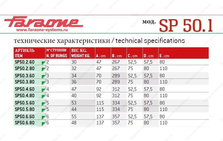 Лестница мост 14 ступеней Faraone Scala System SP 50.1 ширина 80 см угол 50° SP50.14.60
